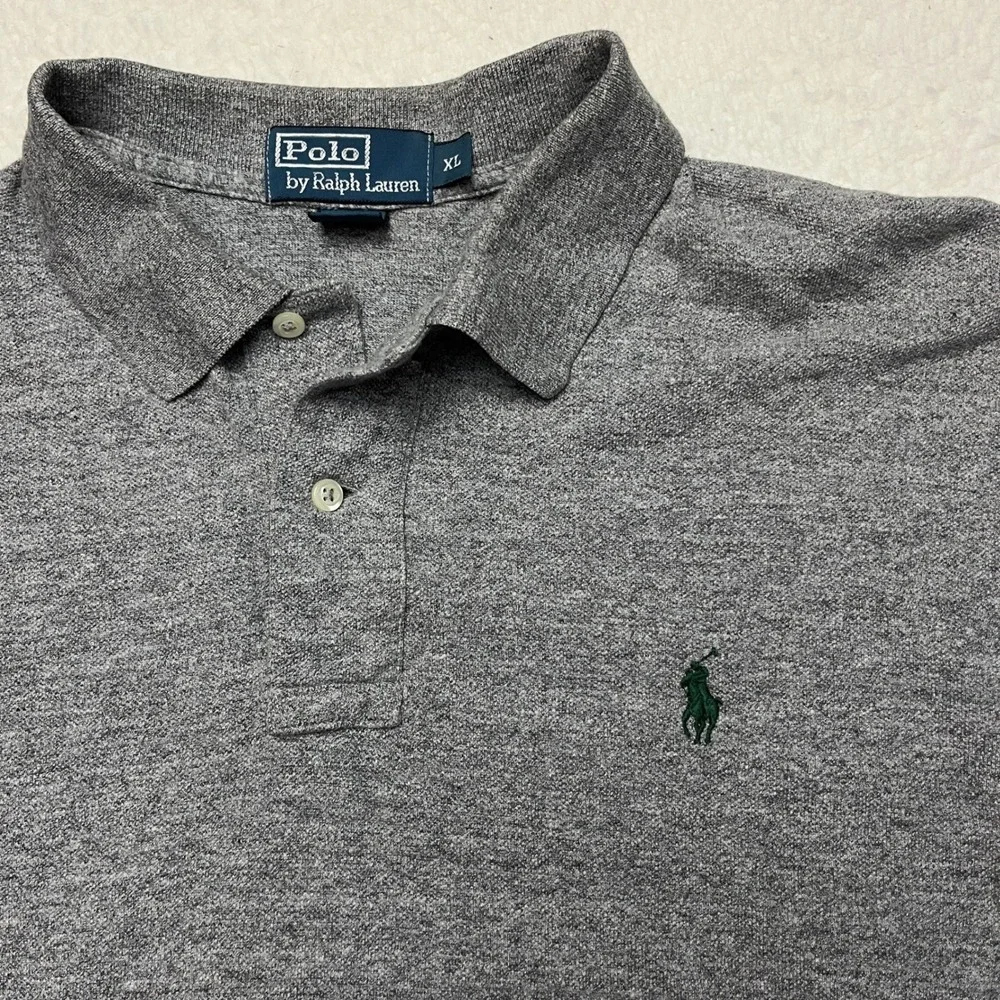 Polo Ralph Lauren Polo Shirt Mens XL Gray Long Sleeve Pony Logo Cotton Pique‎
